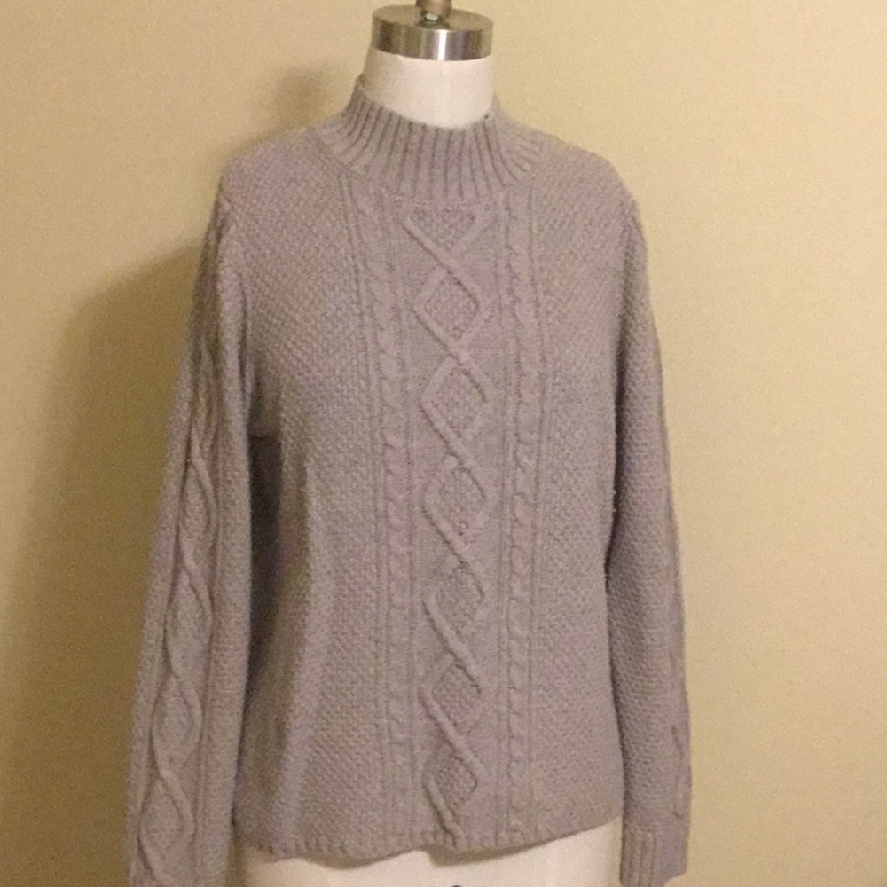 Lucky Brand Gray Cowl Neck Cable Knit Sweater